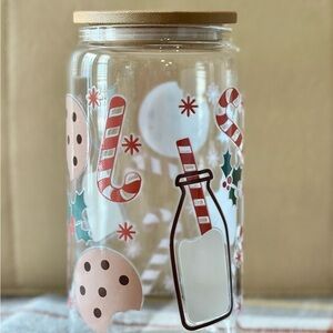 Festive 16oz. Glass Libby Cup with Cookies and Milk design